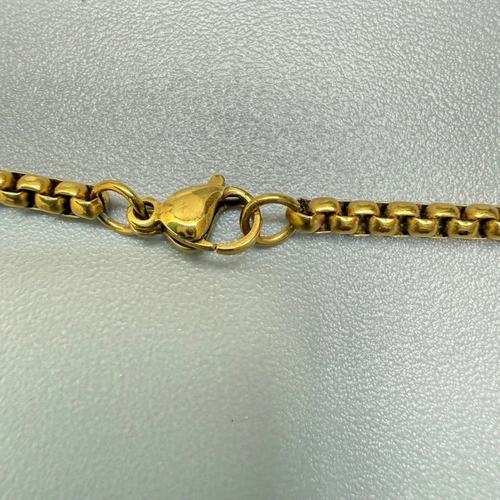 Gold Tone Cross Pendant‎ Box Chain Necklace 23